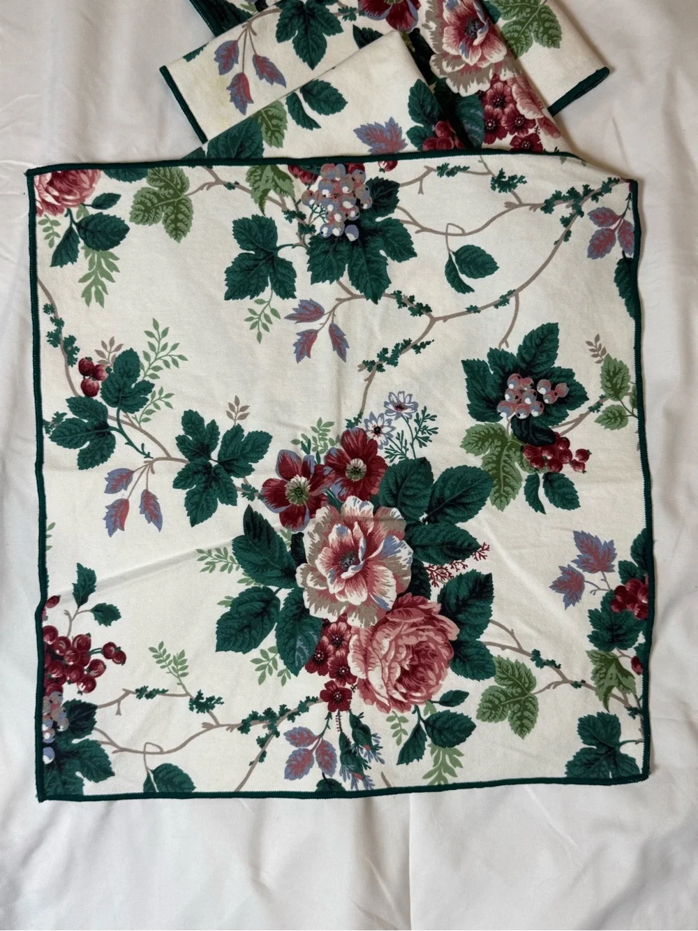 Floral Cotton Napkins in Cream with Green and Burgundy Print